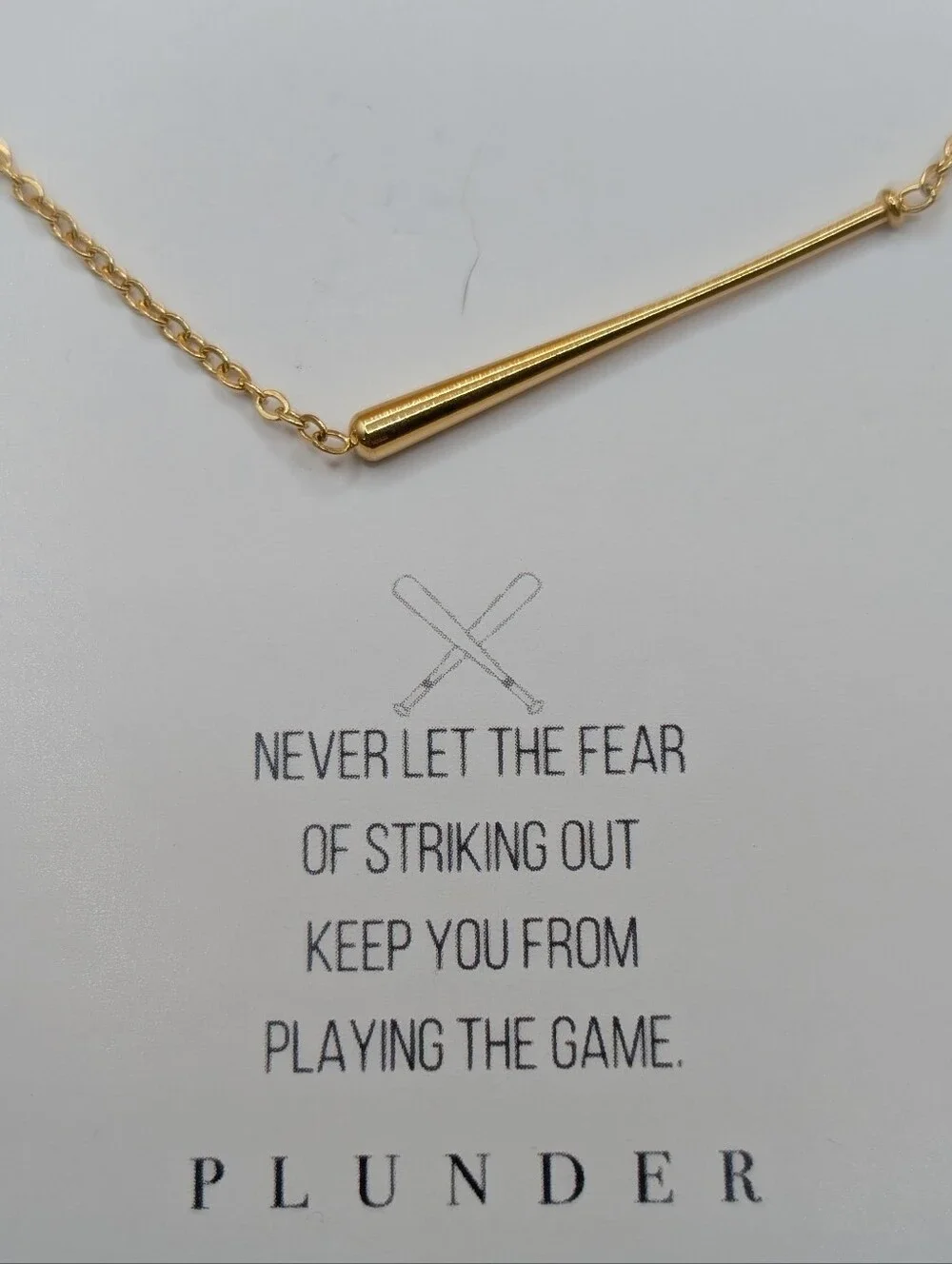 Baseball Bat Goldtone Pendant Necklace by Plunder - Athlete Sports